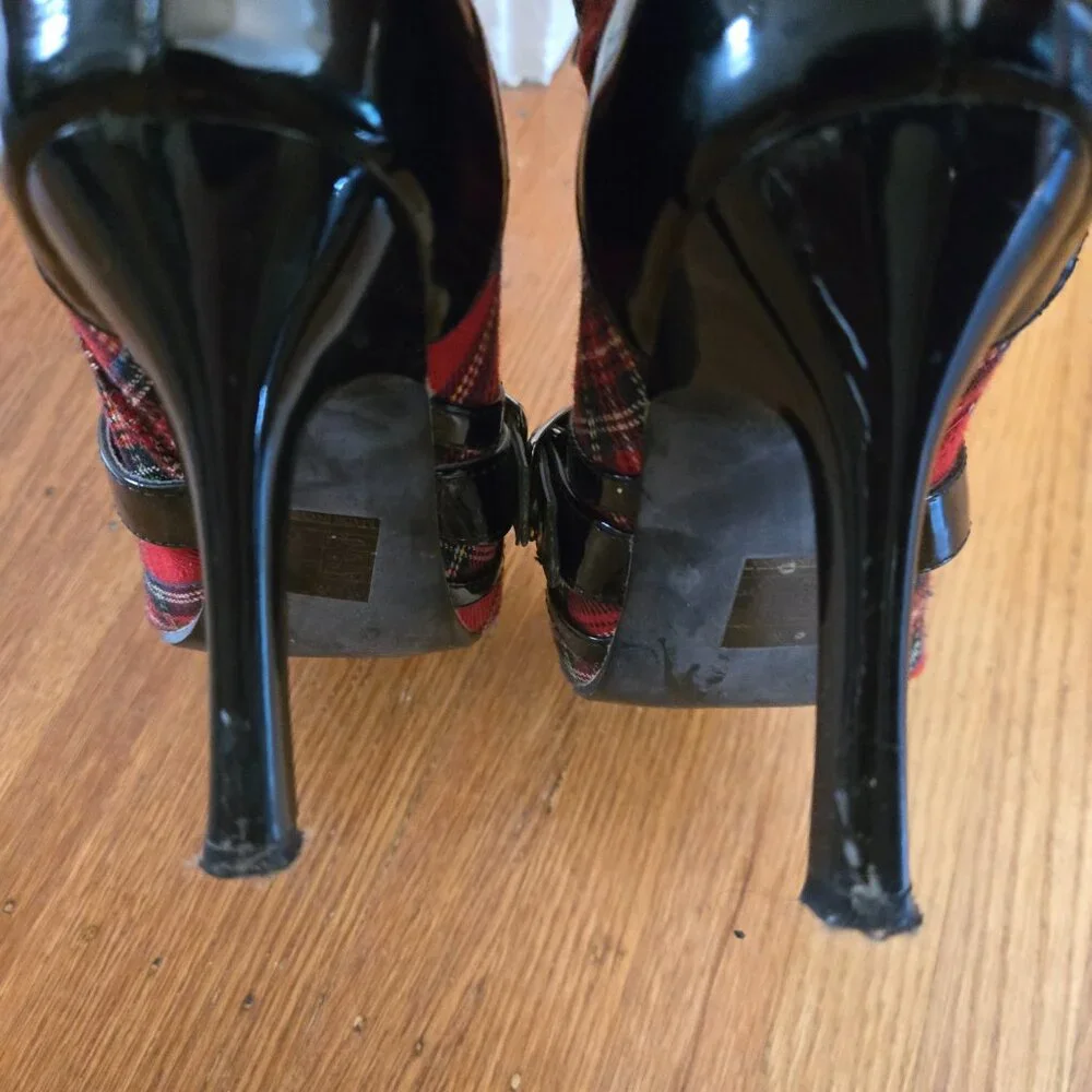 Wicked Plaid Goth Buckle Boots, Sz 6 - Picture 9 of 12